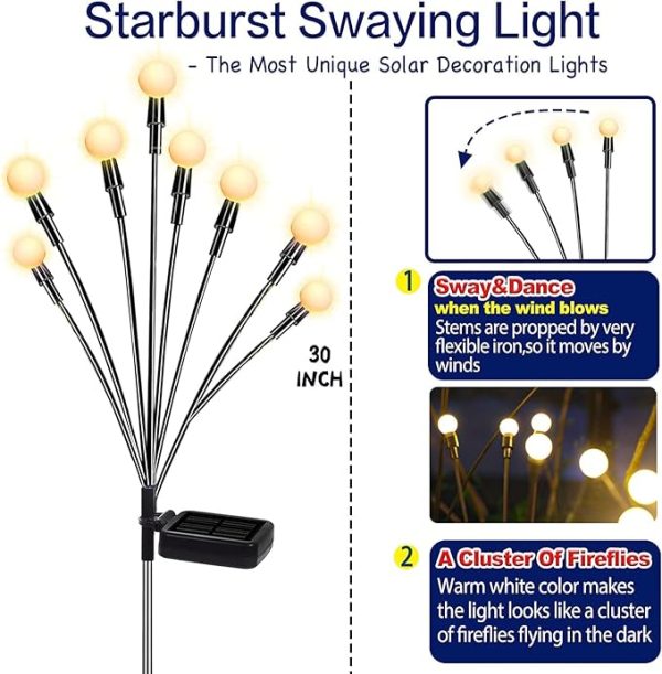 TONULAX Solar Garden Lights - New Upgraded Solar Swaying Light, Sway by Wind, Solar Outdoor Lights, Yard Patio Pathway Decoration, High Flexibility Iron Wire & Heavy Bulb Base, Warm White(2 Pack) - Image 6