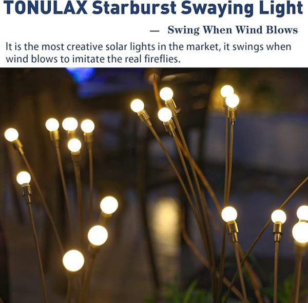 TONULAX Solar Garden Lights - New Upgraded Solar Swaying Light, Sway by Wind, Solar Outdoor Lights, Yard Patio Pathway Decoration, High Flexibility Iron Wire & Heavy Bulb Base, Warm White(2 Pack) - Image 2