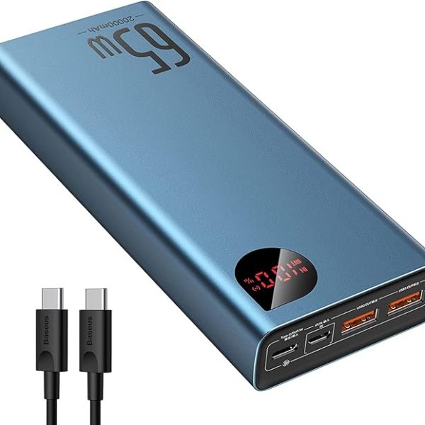 Baseus Power Bank, 20000mAh 65W Metal Laptop Portable Charger, 4-Port USB C Battery Pack, PD3.0 Fast Charging Battery Bank for MacBook Dell XPS IPad iPhone 15/14/13/12 Pro Samsung S23 S22 Steam Deck